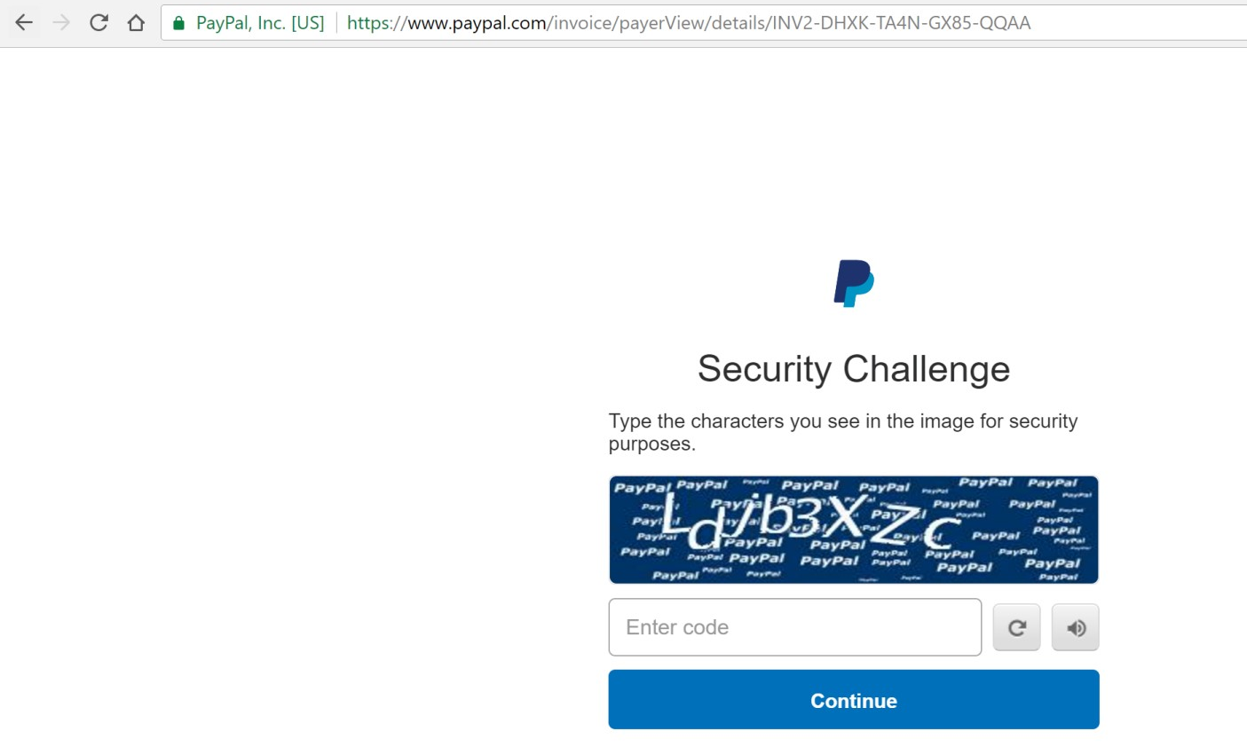 Exemplo de um captcha do Paypal