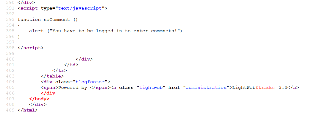 Código html que traz a página de administração